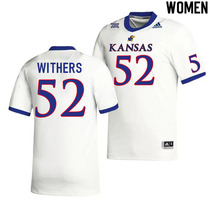 Women #52 D.J. Withers Kansas Jayhawks College Football Jerseys Stitched Sale-White - Click Image to Close